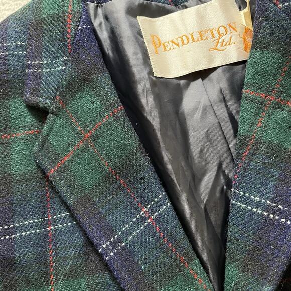 Pendleton Blazer Women 14 Black Watch Vintage Virgin Wool Green Plaid 70s Preppy - Picture 3 of 16